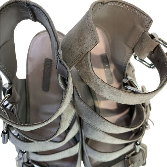 TOP Shop Grey Genuine Suede Chunky Heels - Picture 3 of 10